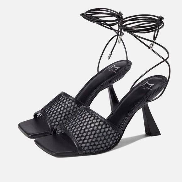 Marc Fisher Dallyn Sandals 6.5 black mesh cutout lace up square toe block heel - Picture 1 of 8